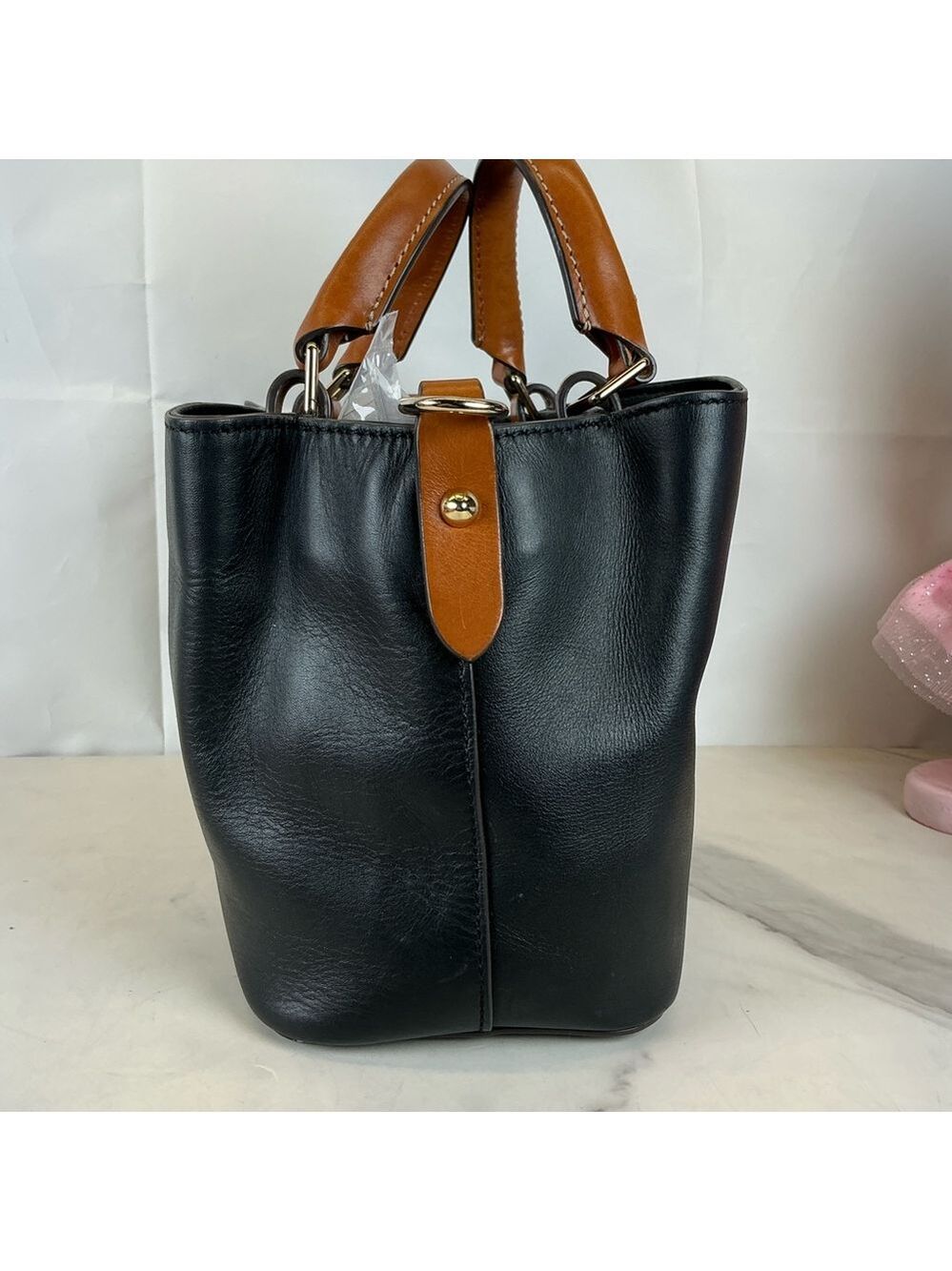 Dooney & Bourke Black Tan City Small Barlow Satchel Bag Hand Crossbody Mini Purs - Picture 7 of 16